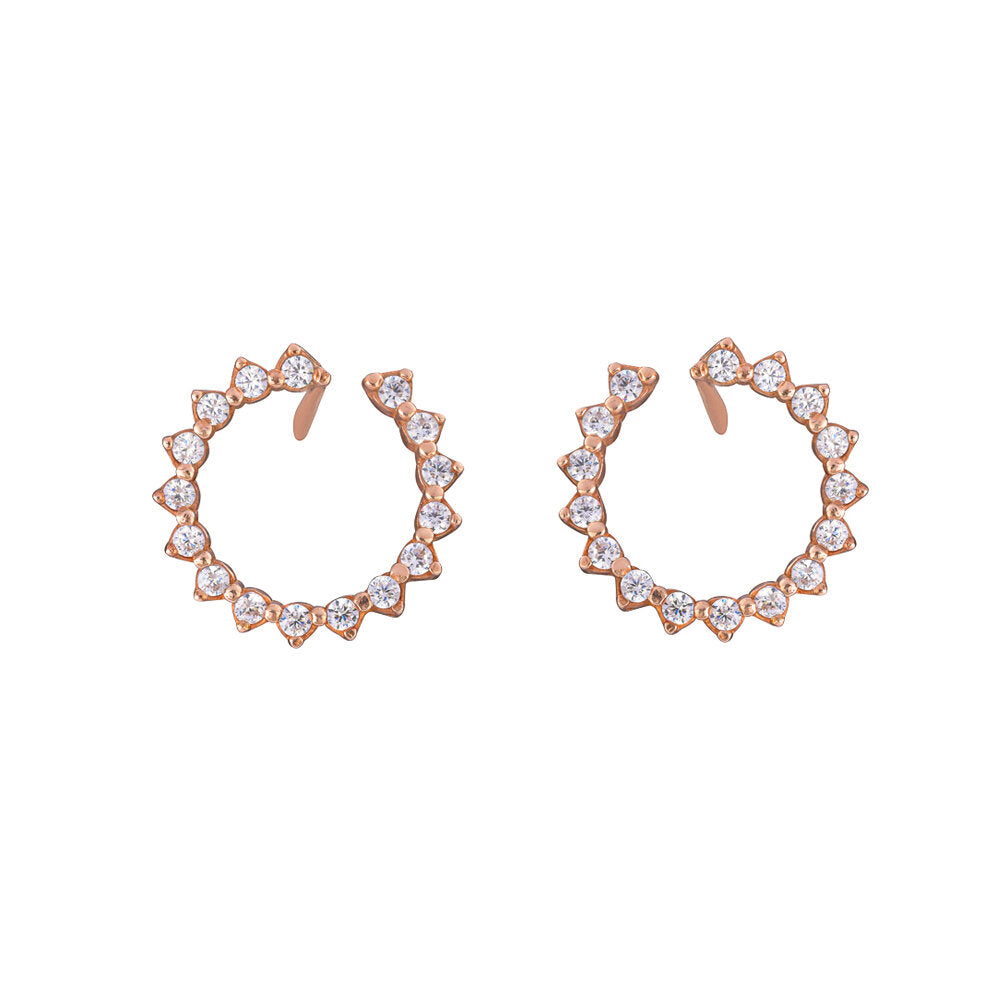 Circle Pair Earrings with stones - Pink Gold Plated