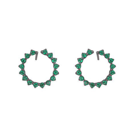 Emerald Circle Pair Earrings  - Black Rhodium Plated