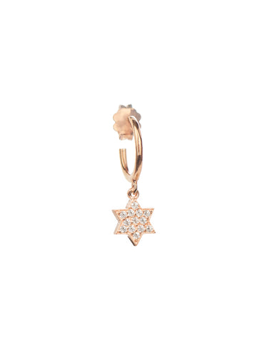 Star with stones Single Hoop Earring - Pink Gold Plated