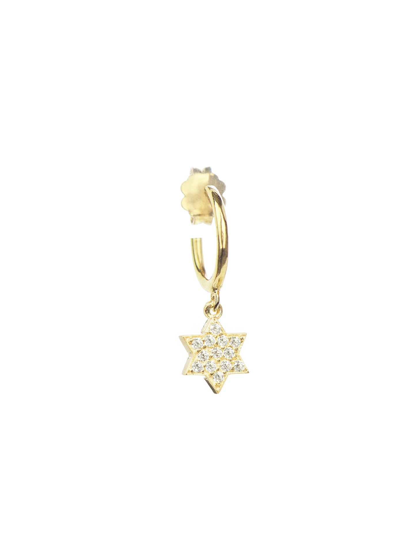 Star with stones Single Hoop Earring - Gold Plated