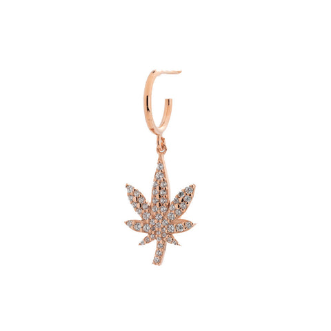 Cannabis single earring - Pink Gold Plated