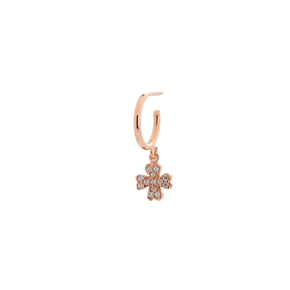 Cross Single Hoop Earring- Pink Gold Plated