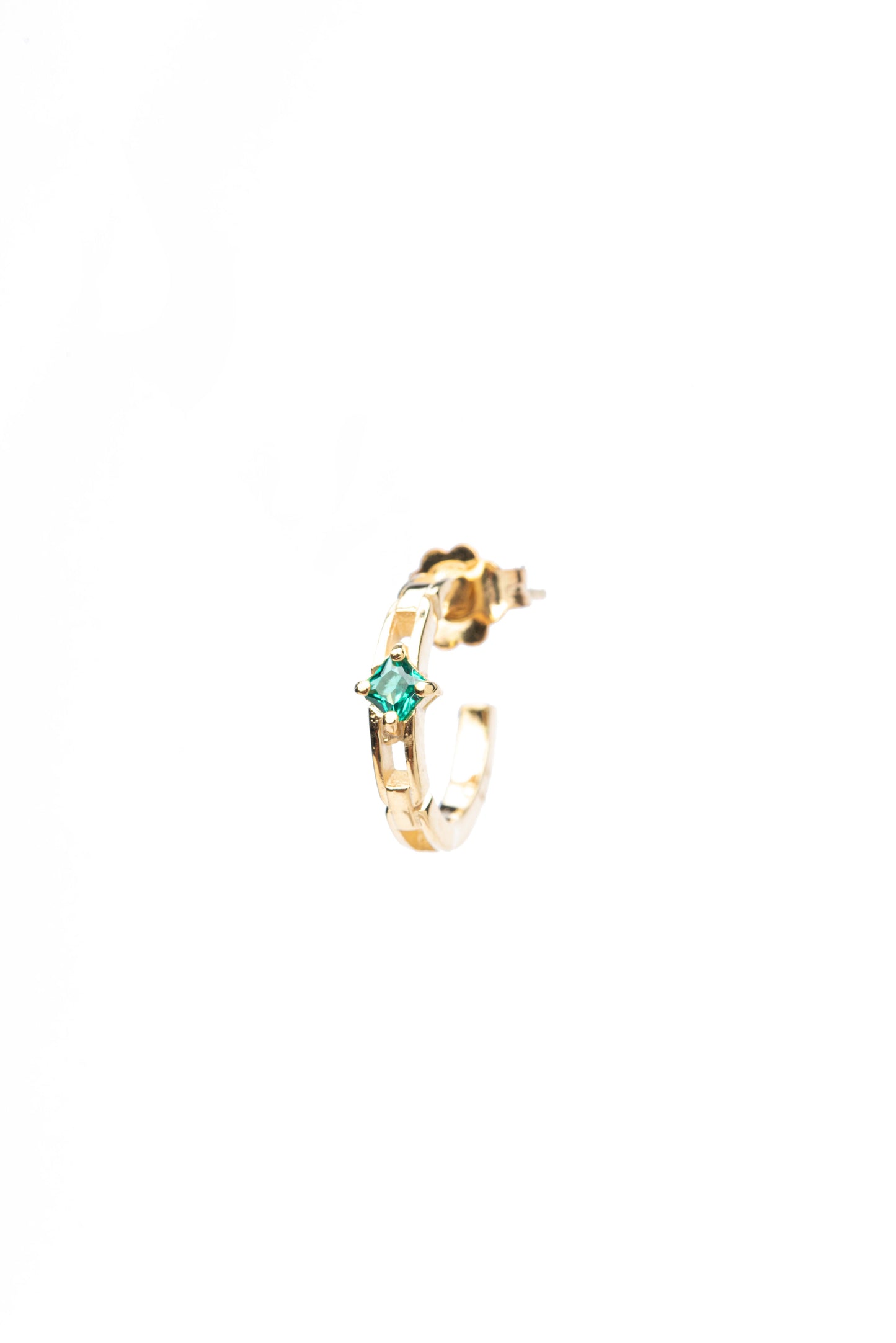 Emerald One Stone Single Hoop Earring - Gold Plated