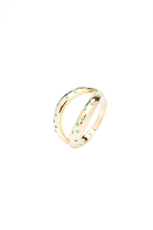 Emerald Double Stardust Ring - Gold Plated