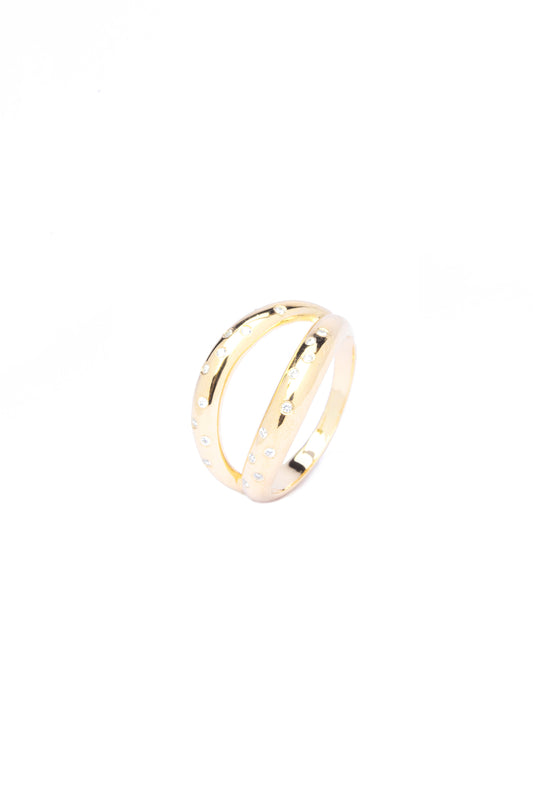 White Double Stardust Ring - Gold Plated