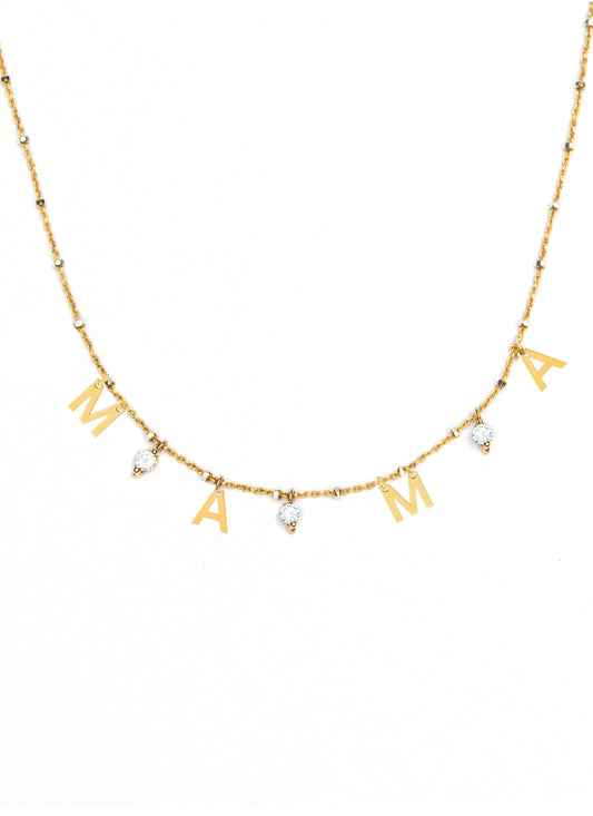 Mama necklace with white stone - Gold Plated