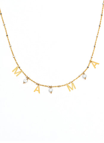 Mama necklace with white stone - Gold Plated