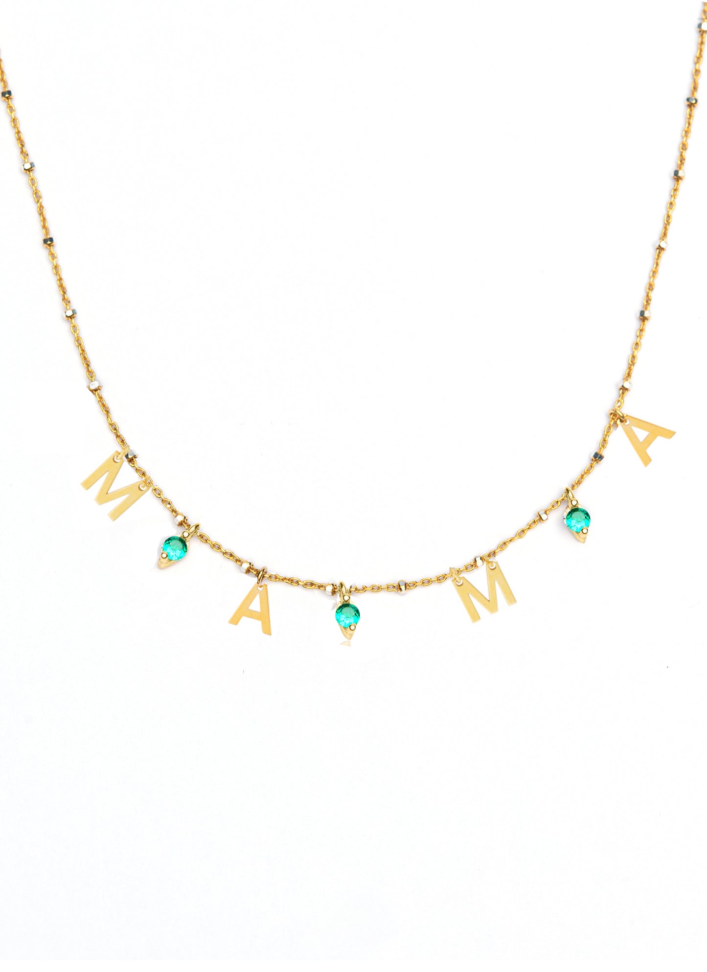 Mama necklace with emerald stone - Gold Plated