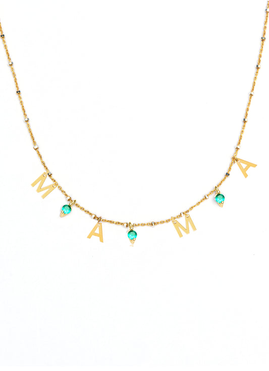 Mama necklace with emerald stone - Gold Plated