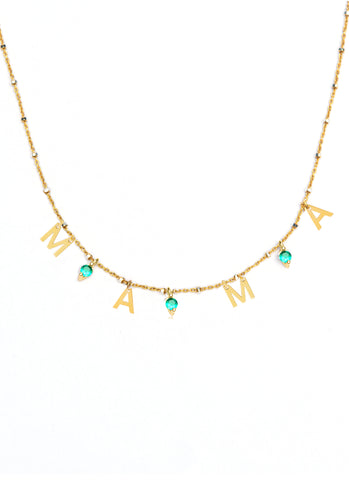 Mama necklace with emerald stone - Gold Plated