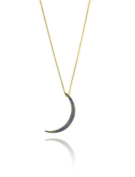 Moon Necklace with Sapphire - Gold Plated