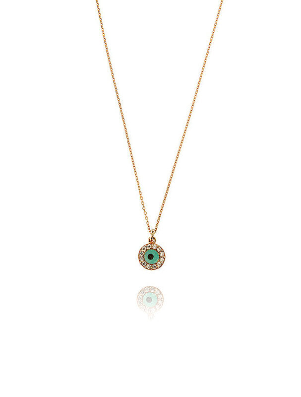 Round Evil Eye Necklace - Pink Gold Plated