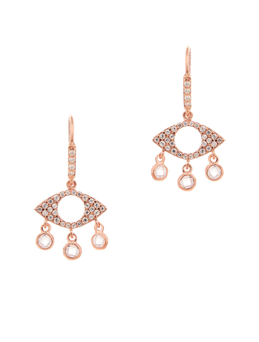 Evil Eyes Drops Pair Earrings - Pink Gold Plated