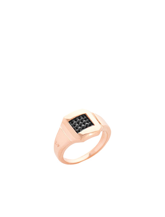 Chevalier Pave Ring with Black Stones - Pink Gold Plated